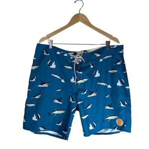 Ambsn Board Shorts Mens Size 38 Recycler All Day Pro Swim Trunks BLUE Sharks